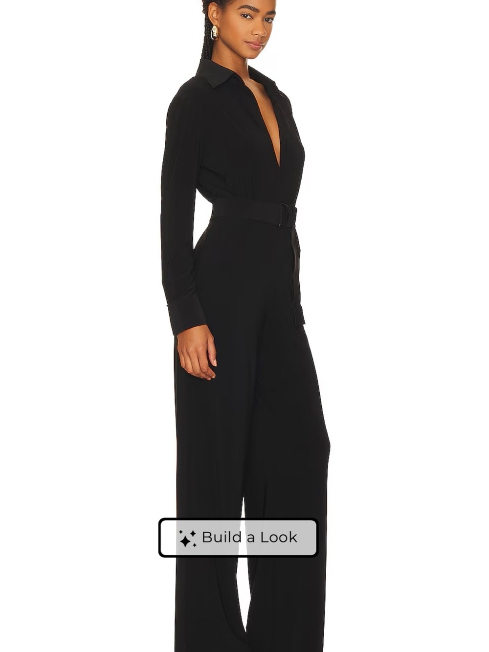 Norma Kamali Black Collared Deep-V Wide-Leg Jumpsuit